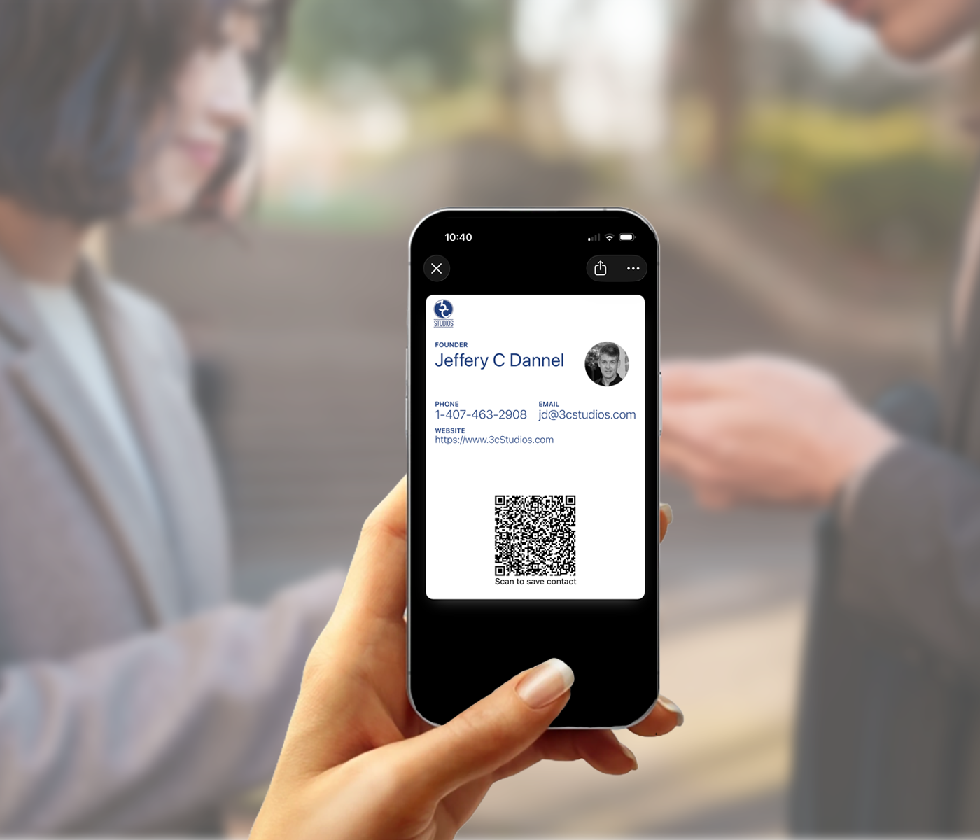 FounderBizCard shown inside a smartphone wallet screen